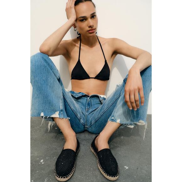 ZARA Black Sequin Espadrilles NWT Size 6.5 Slip-On Flats Summer Sparkle Vibes - Picture 10 of 10